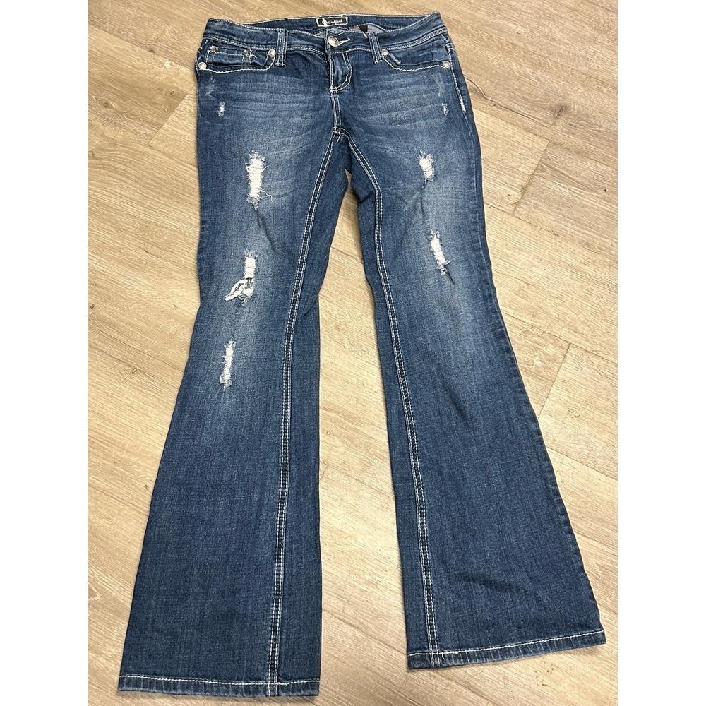 Soundgirl Jeans Bootcut Flare Embellished Pocket Stitch Y2K Cross Size 9
